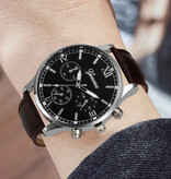 Geneva Luxury Men's Watch - Quartz Movement Leather Strap Brown Silver