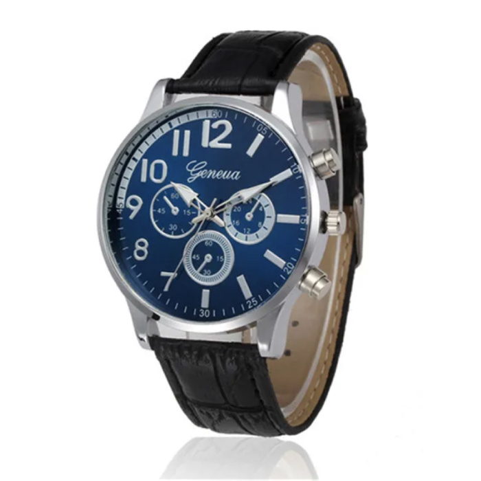 Luksusowy męski zegarek – skórzany pasek z mechanizmem kwarcowym, niebiesko-srebrny