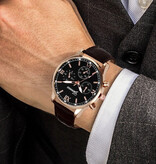 Geneva Luxury Men's Watch - Quartz Movement Leather Strap Rose Gold Black