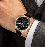 Geneva Luksusowy męski zegarek – skórzany pasek z mechanizmem kwarcowym, srebrno-czarny