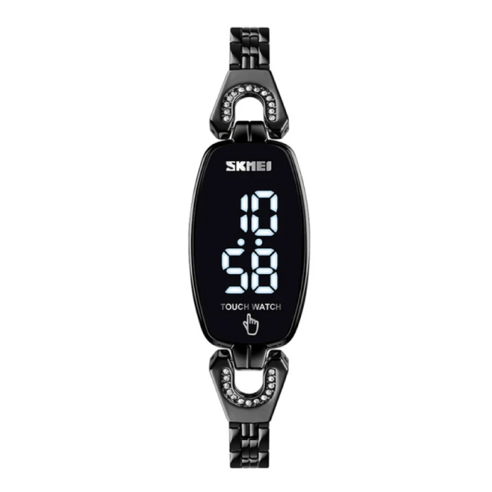 Reloj de diamantes para mujer - Movimiento LED digital Pantalla táctil Impermeable Negro