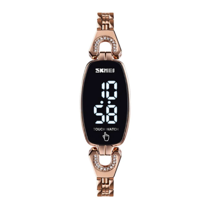 Diamond Watch for Women - Digital LED Movement Touch Screen Waterproof Rose Gold