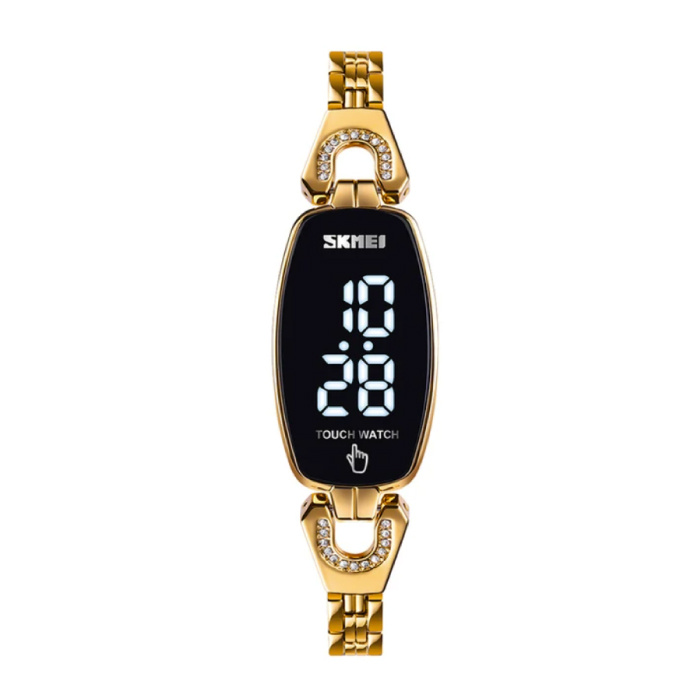 Reloj de diamantes para mujer - Movimiento LED digital Pantalla táctil Impermeable Oro