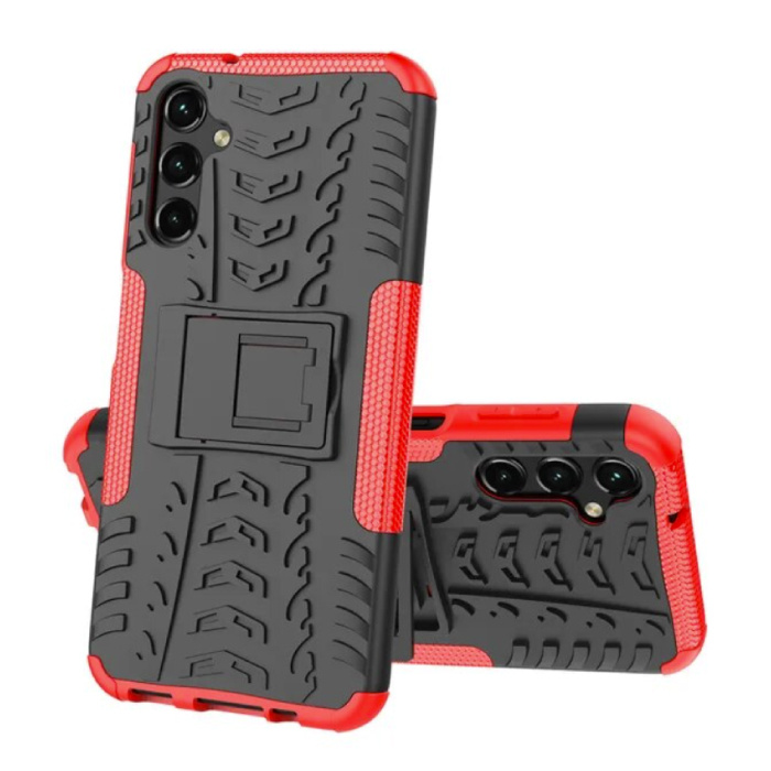 Samsung Galaxy A24 (4G) Case with Kickstand - Shockproof Cover Case Red