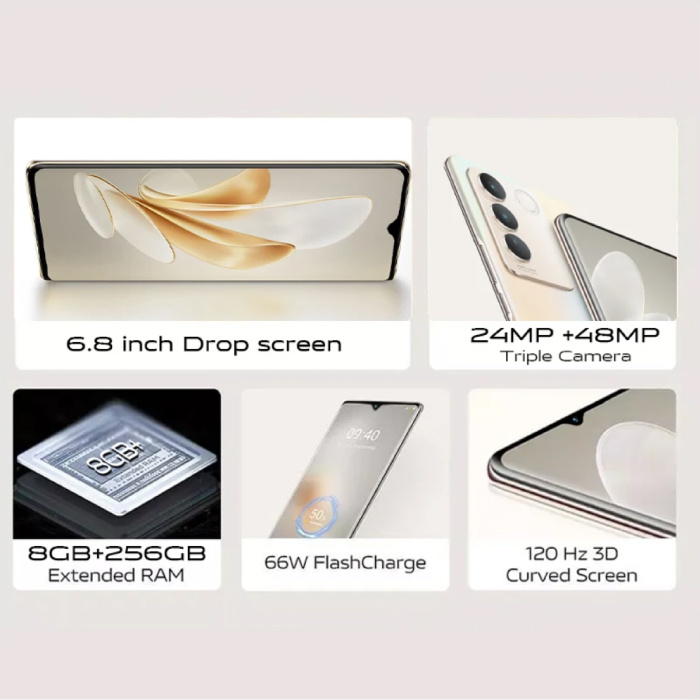 Landvo C55 Pro Smartphone Green - Android 13 - 8 GB RAM - 256 GB Storage - 48MP Camera - 5200mAh Battery