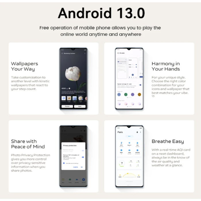 Landvo C55 Pro Smartphone Green - Android 13 - 8 GB RAM - 256 GB Storage - 48MP Camera - 5200mAh Battery