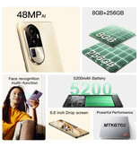 Landvo Note 12 Smartphone Gold - Android 13 - 8 GB RAM - 256 GB Almacenamiento - Cámara 48MP - Batería 5200mAh