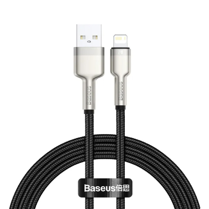 Baseus Cable de Carga USB para iPhone Lightning - 1 Metro - Nylon Trenzado - Cable de Datos Cargador Resistente a Enredos Negro