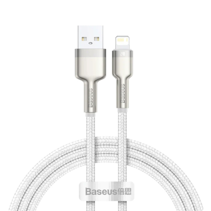 Baseus Cable de Carga USB para iPhone Lightning - 1 Metro - Nylon Trenzado - Cable de Datos Cargador Resistente a Enredos Blanco