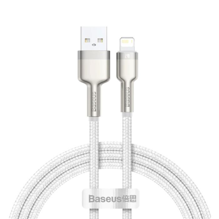 Cable de Carga USB para iPhone Lightning - 1 Metro - Nylon Trenzado - Cable de Datos Cargador Resistente a Enredos Blanco