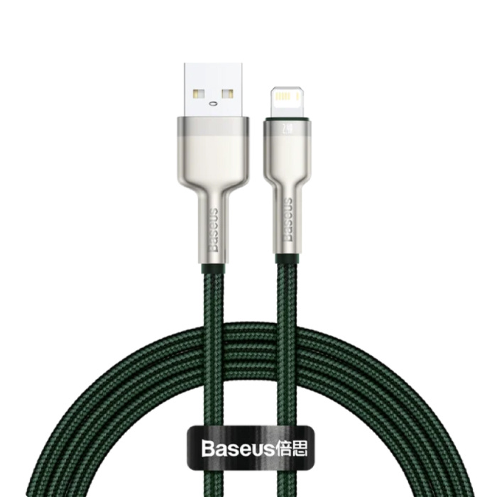 Baseus Cavo di ricarica USB per iPhone Lightning - 2 metri - Nylon intrecciato - Cavo dati per caricabatterie resistente ai grovigli Verde