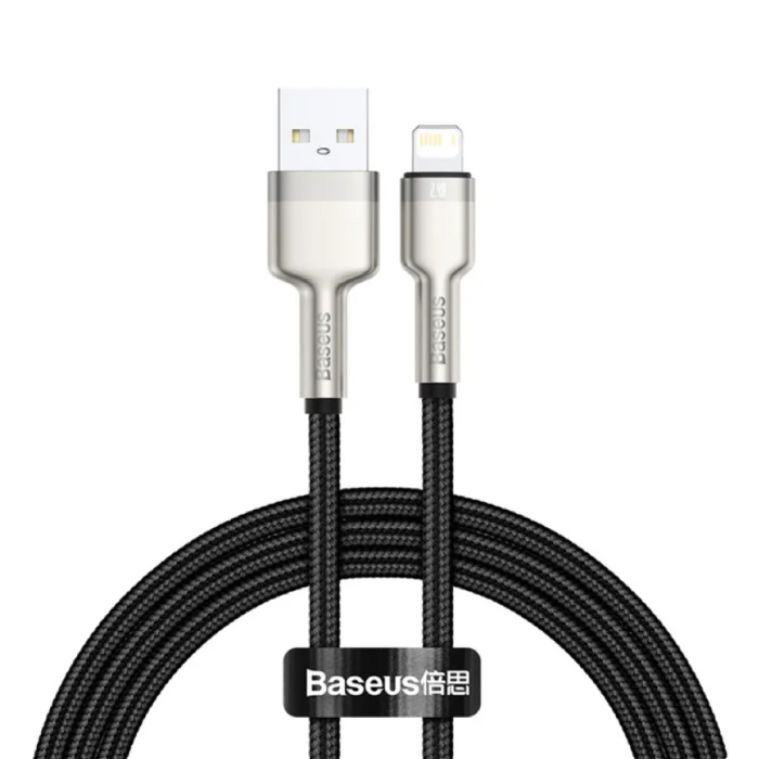 Cable de Carga USB para iPhone Lightning - 2 Metros - Nylon Trenzado - Cable de Datos Cargador Resistente a Enredos Negro