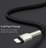 Baseus Cable de Carga USB para iPhone Lightning - 2 Metros - Nylon Trenzado - Cable de Datos Cargador Resistente a Enredos Blanco