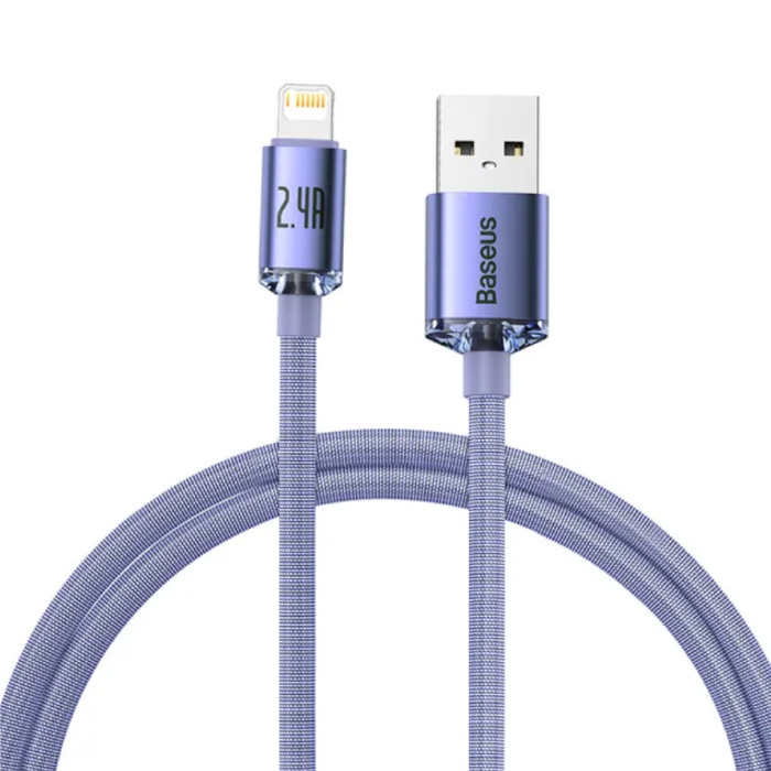 Cable de Carga USB para iPhone Lightning - 2 Metros - Nylon Trenzado - Cable de Datos Cargador Resistente a Enredos Púrpura