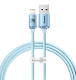 Baseus USB Oplaadkabel voor iPhone Lightning - 2 Meter - Gevlochten Nylon - Tangle Resistant Oplader Data Kabel Lichtblauw