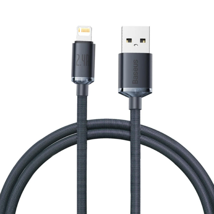 Cable de Carga USB para iPhone Lightning - 2 Metros - Nylon Trenzado - Cable de Datos Cargador Resistente a Enredos Negro