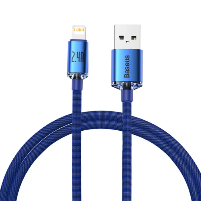 Baseus Cable de Carga USB para iPhone Lightning - 2 Metros - Nylon Trenzado - Cable de Datos Cargador Resistente a Enredos Azul