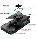 Huikai Samsung Galaxy S23 FE - Custodia con slot per scheda con cavalletto e scorrimento per fotocamera - Custodia con copertura magnetica con presa rossa