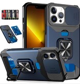 Huikai Samsung Galaxy A34 - Card Slot Case with Kickstand and Camera Slide - Grip Socket Magnetic Cover Case Black