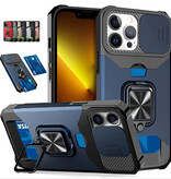 Huikai Samsung Galaxy S24 Ultra - Card Slot Case with Kickstand and Camera Slide - Grip Socket Magnetic Cover Case Blue