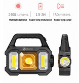 Shustar Solar Torch LED Zaklamp - USB Oplaadbaar Sterk Licht Kamperen - 2400 Lumen COB - Zilver