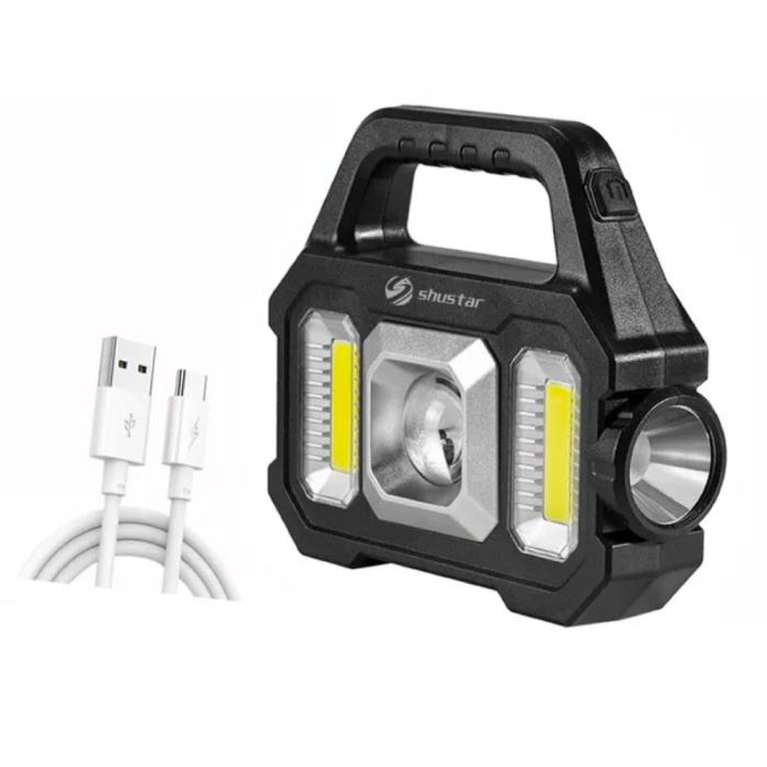 Shustar Lampe de poche LED torche solaire - Camping à lumière forte rechargeable USB - 2400 lumens COB - Argent