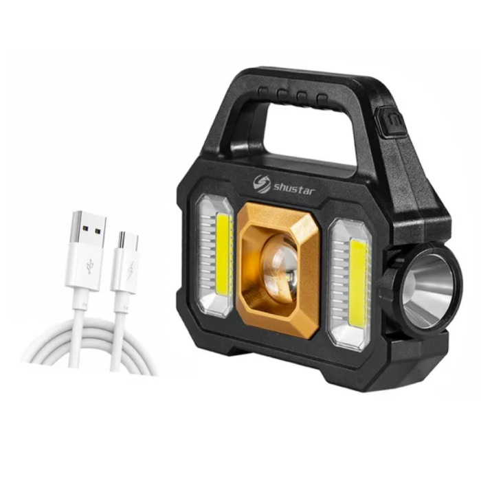 Linterna LED con antorcha solar - Camping con luz fuerte recargable por USB - COB de 2400 lúmenes - Dorado