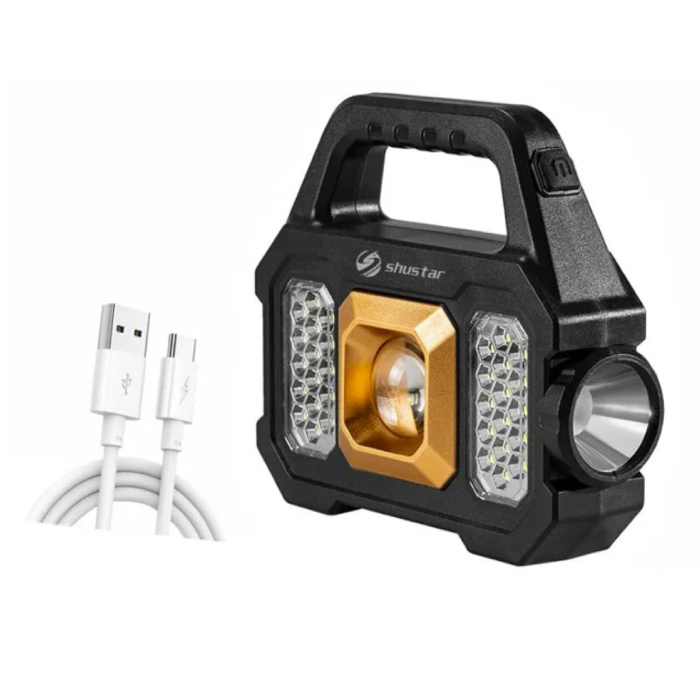 Linterna LED con antorcha solar - Camping con luz fuerte recargable por USB - 2400 lúmenes - Dorado