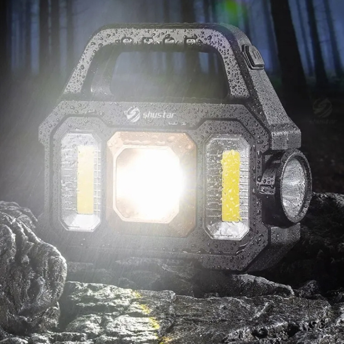 Shustar Solar-Taschenlampe, LED-Taschenlampe – USB wiederaufladbar, starkes Licht, Camping – 2400 Lumen – Silber