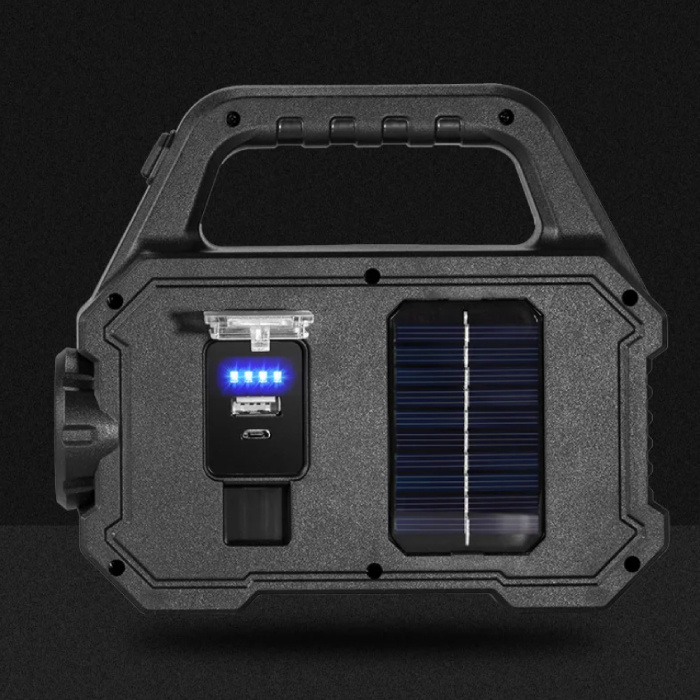 Shustar Solar-Taschenlampe, LED-Taschenlampe – USB wiederaufladbar, starkes Licht, Camping – 2400 Lumen – Silber