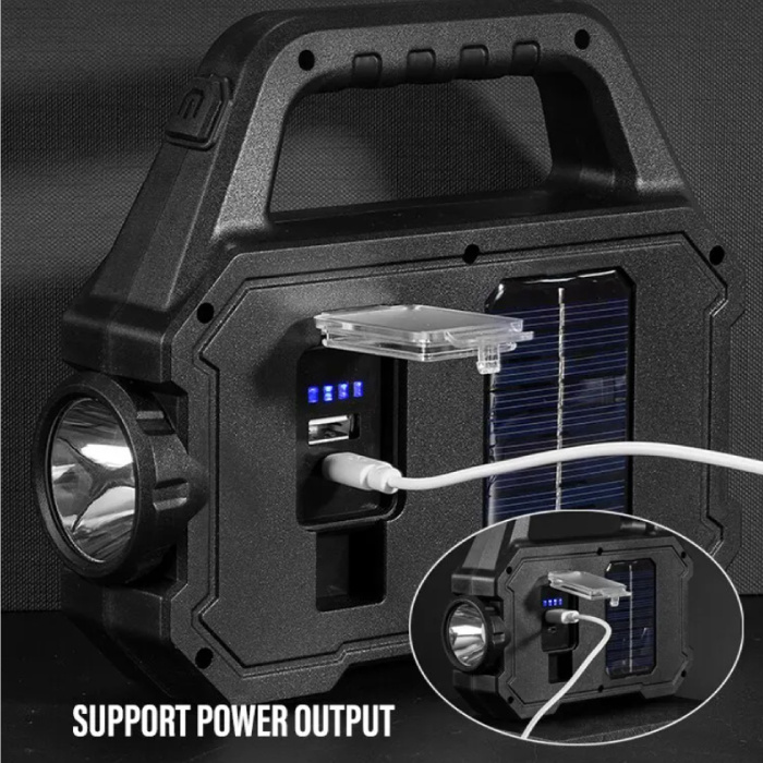 Shustar Solar-Taschenlampe, LED-Taschenlampe – USB wiederaufladbar, starkes Licht, Camping – 2400 Lumen – Silber