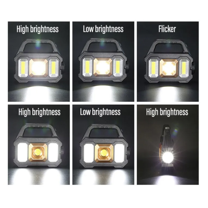 Shustar Solar-Taschenlampe, LED-Taschenlampe – USB wiederaufladbar, starkes Licht, Camping – 2400 Lumen – Silber