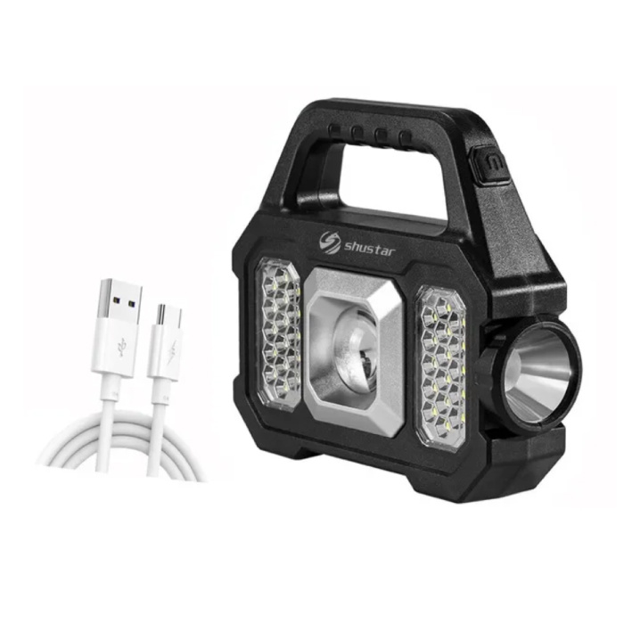 Linterna LED con antorcha solar - Camping con luz fuerte recargable por USB - 2400 lúmenes - Plata