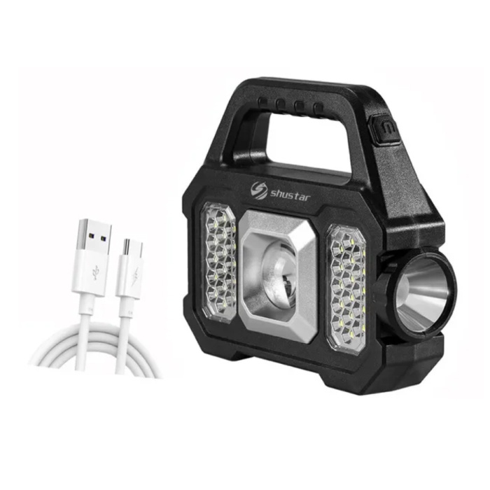 Shustar Linterna LED con antorcha solar - Camping con luz fuerte recargable por USB - 2400 lúmenes - Plata