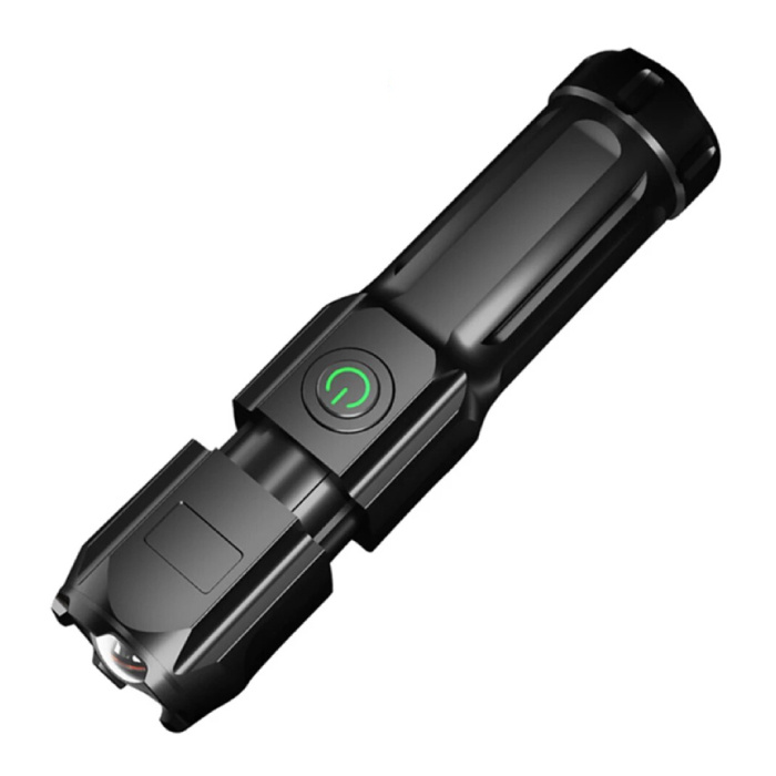 Stuff Certified® Zoom LED Flashlight - USB Rechargeable High Power Retractable XPE Light Waterproof Black