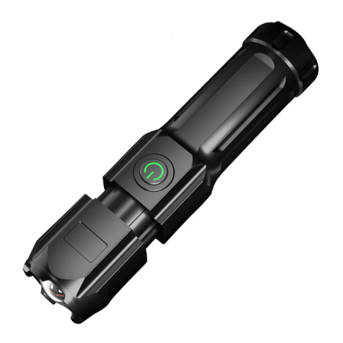 Zoom LED Flashlight - USB Rechargeable High Power Retractable XPE Light Waterproof Black