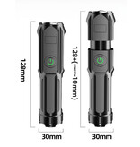 Stuff Certified® Zoom LED Flashlight - USB Rechargeable High Power Retractable XPE Light Waterproof Black