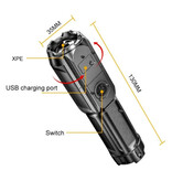 Stuff Certified® Lampe de poche LED Zoom - Lampe XPE rétractable haute puissance rechargeable par USB étanche noire