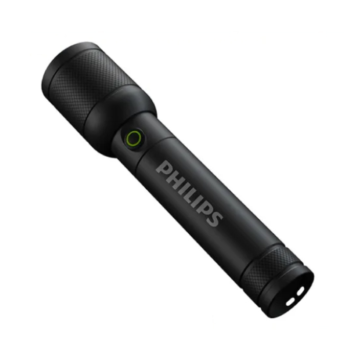 Philips Torcia con zoom - Luce LED ad alta potenza ricaricabile tramite USB Nera