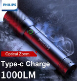 Philips Flashlight with Zoom - USB Rechargeable High Power LED Light Black