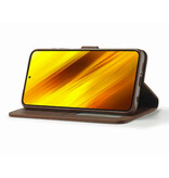 LCIMEEKE Portfel z klapką Xiaomi Poco X3 Pro - Skórzany pokrowiec z portfelem - Brązowy