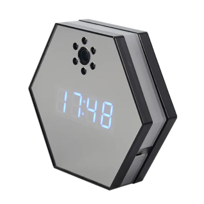 Reloj hexagonal RGB con cámara de 1080p y WiFi - Visión nocturna infrarroja de seguridad interior