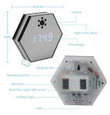 Stuff Certified® Horloge hexagonale RVB avec caméra 1080p et WiFi - Vision nocturne infrarouge de sécurité intérieure