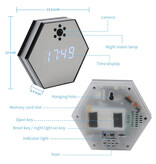 Stuff Certified® RGB Hexagon Clock with 1080p Camera and WiFi - Indoor Security Infrared Night Vision