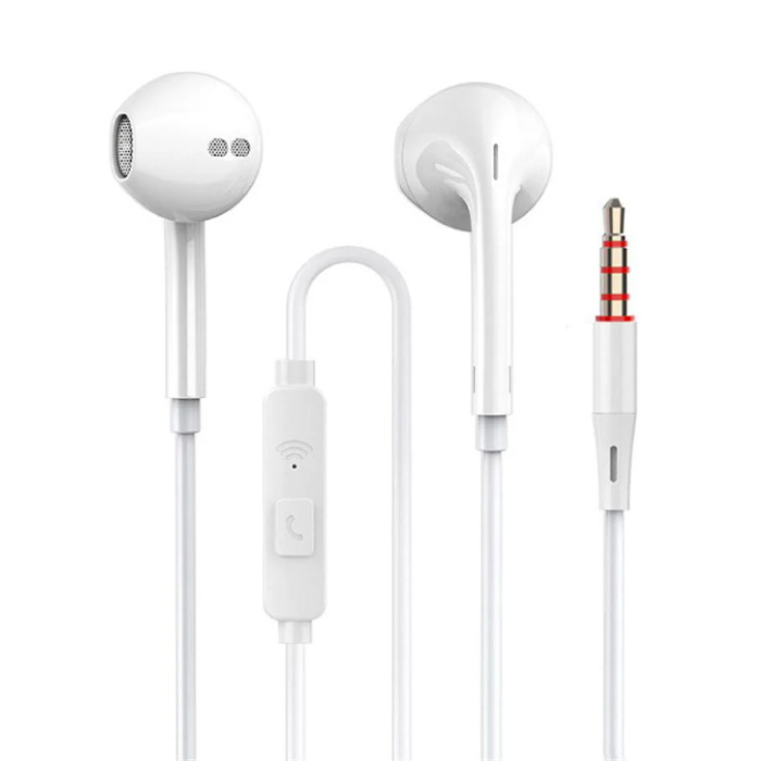 S18 Earphones with Microphone and One Button Control - 3.5mm AUX Earphones White