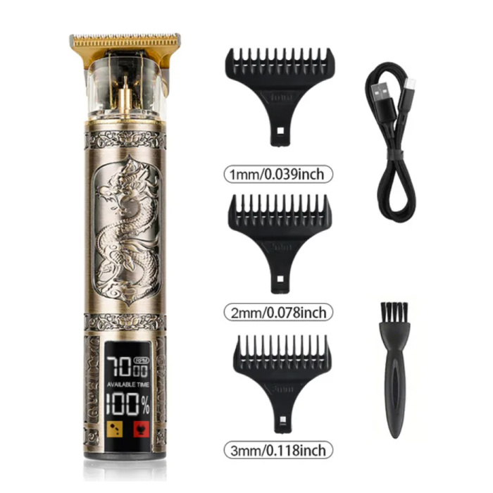 Retro T9 Hair Clipper with LCD Screen - Cordless Trimmer Electric Shaver - Bronze Dragon