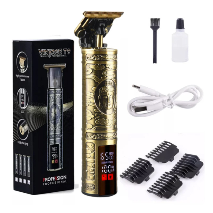 Retro T9 Hair Clipper with LCD Screen - Cordless Trimmer Electric Shaver - Golden Buddha
