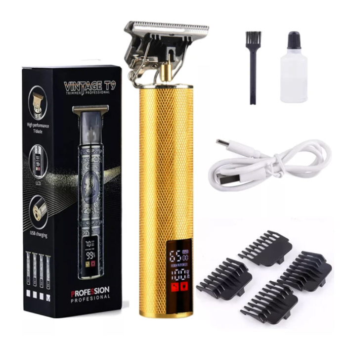 Retro T9 Hair Clipper with LCD Screen - Cordless Trimmer Electric Shaver - Gold