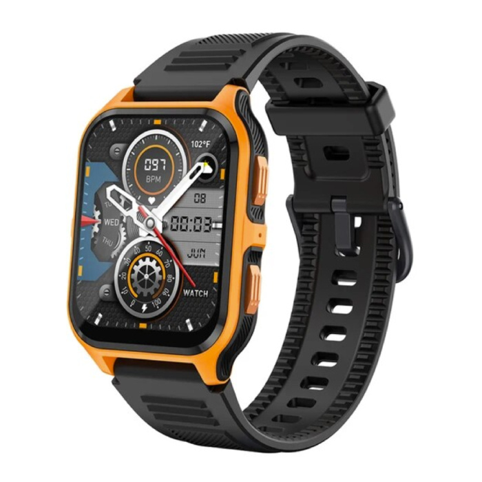 Reloj inteligente P73 - Correa de silicona - Reloj de seguimiento de actividad deportiva militar de 1,9" - Naranja Negro