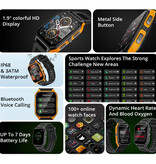 COLMI Montre intelligente P73 - Bracelet en silicone - Montre de suivi d'activité sportive militaire 1,9" Orange Noir